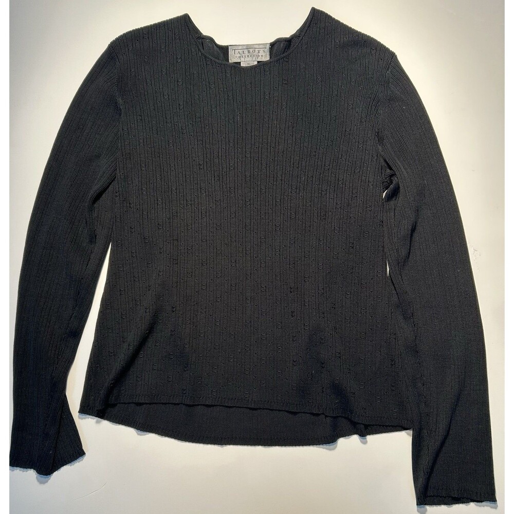 Vintage Talbots Collection Womens Black Silk Blend Knit Sweater Top Size XL Crew
